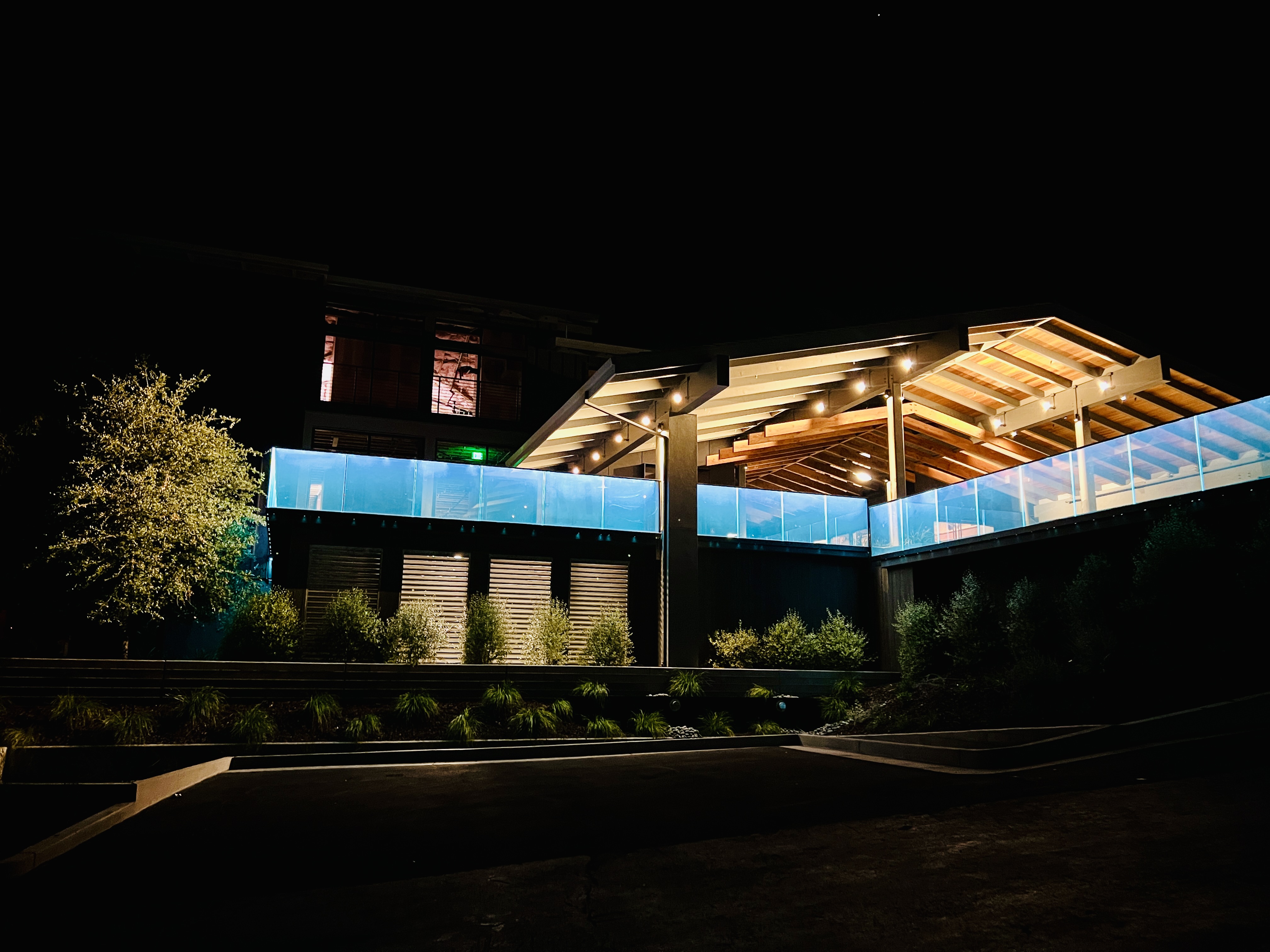 Floating Glass Railing Led Side-mounted Glass Railing with LED lights | Vantage Stairs & Railing