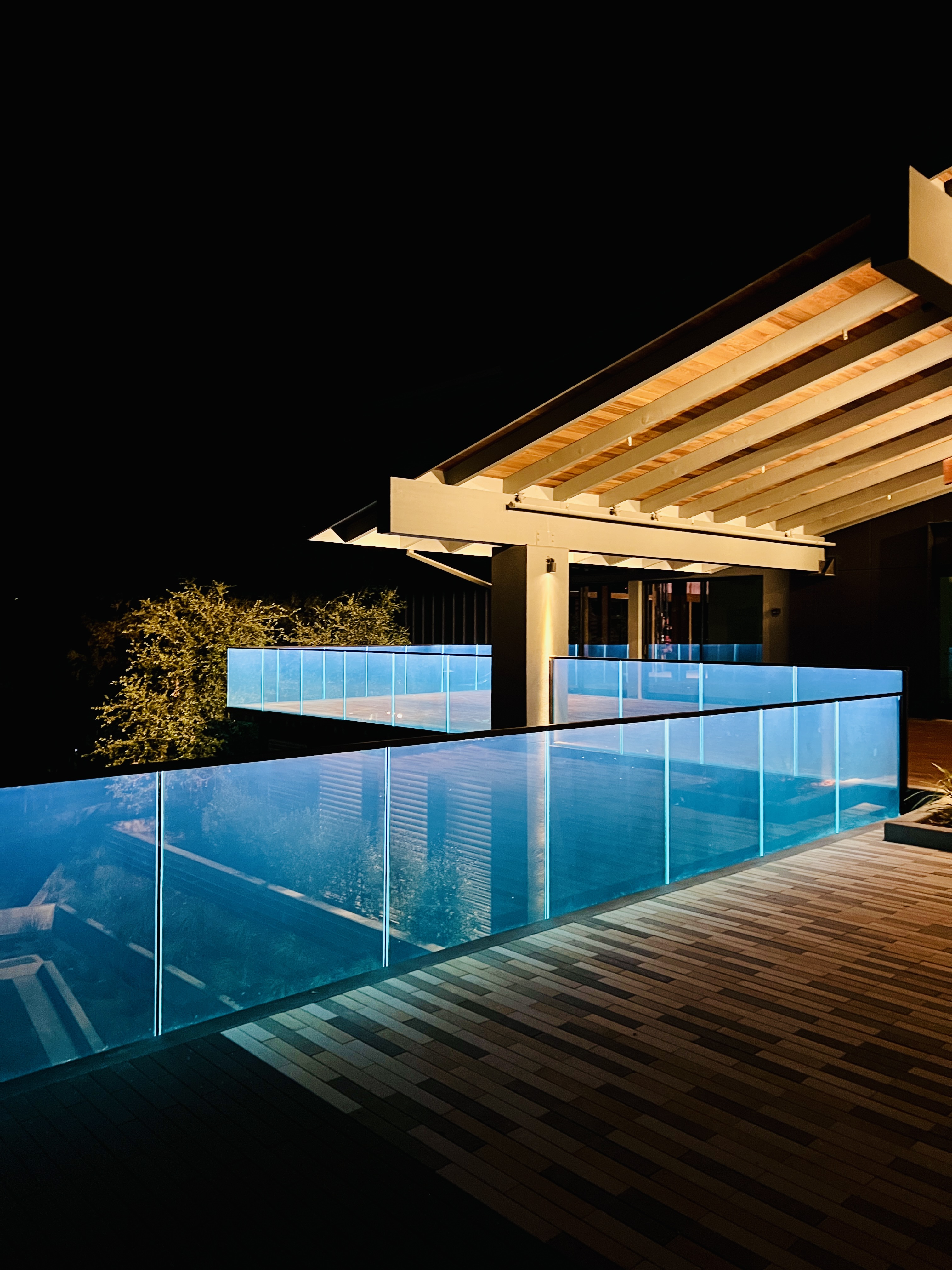 Glass Railing On Side Side-mounted Glass Railing with LED lights | Vantage Stairs & Railing