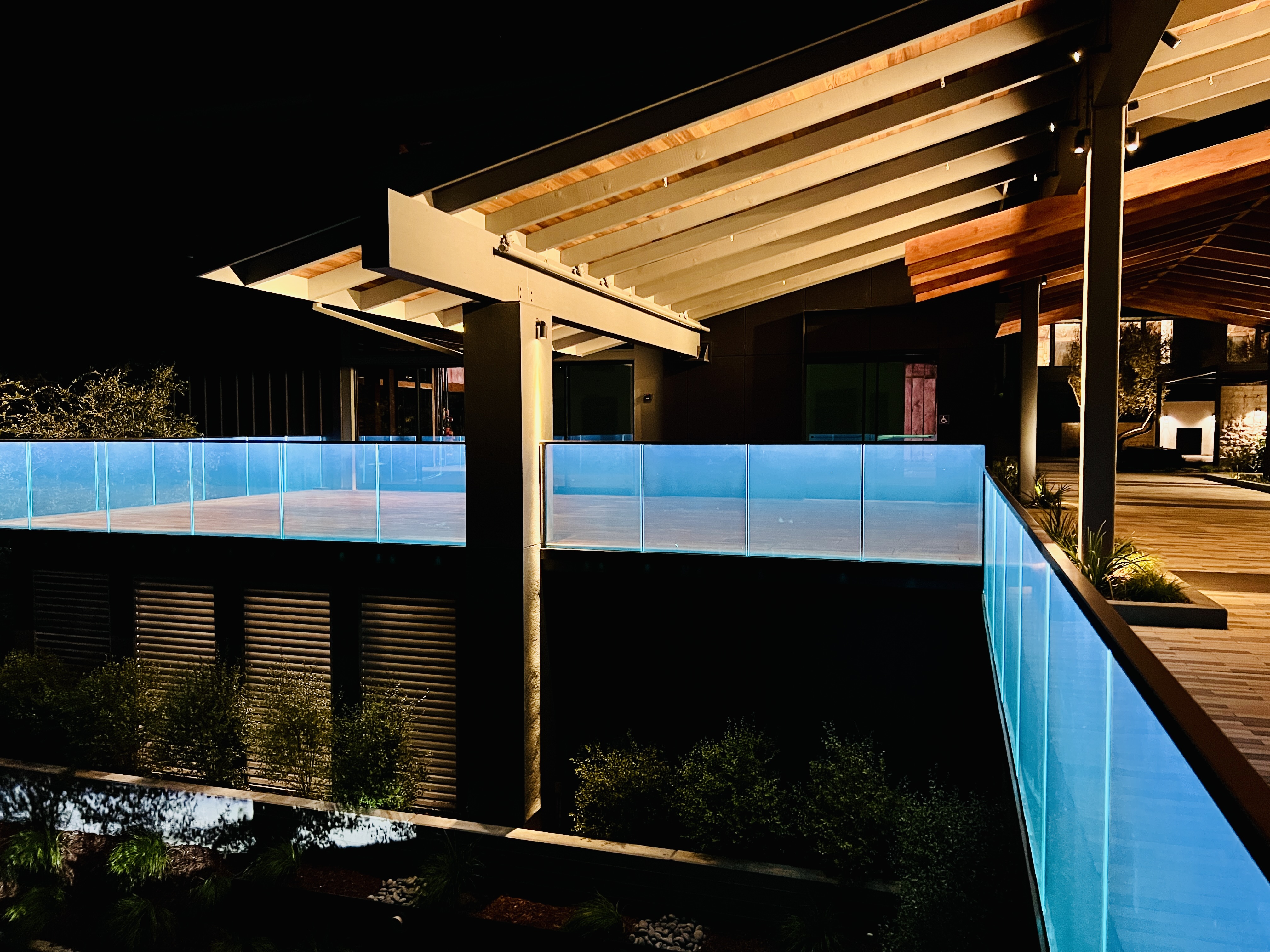 Glass Railing On Side Side-mounted Glass Railing with LED lights | Vantage Stairs & Railing