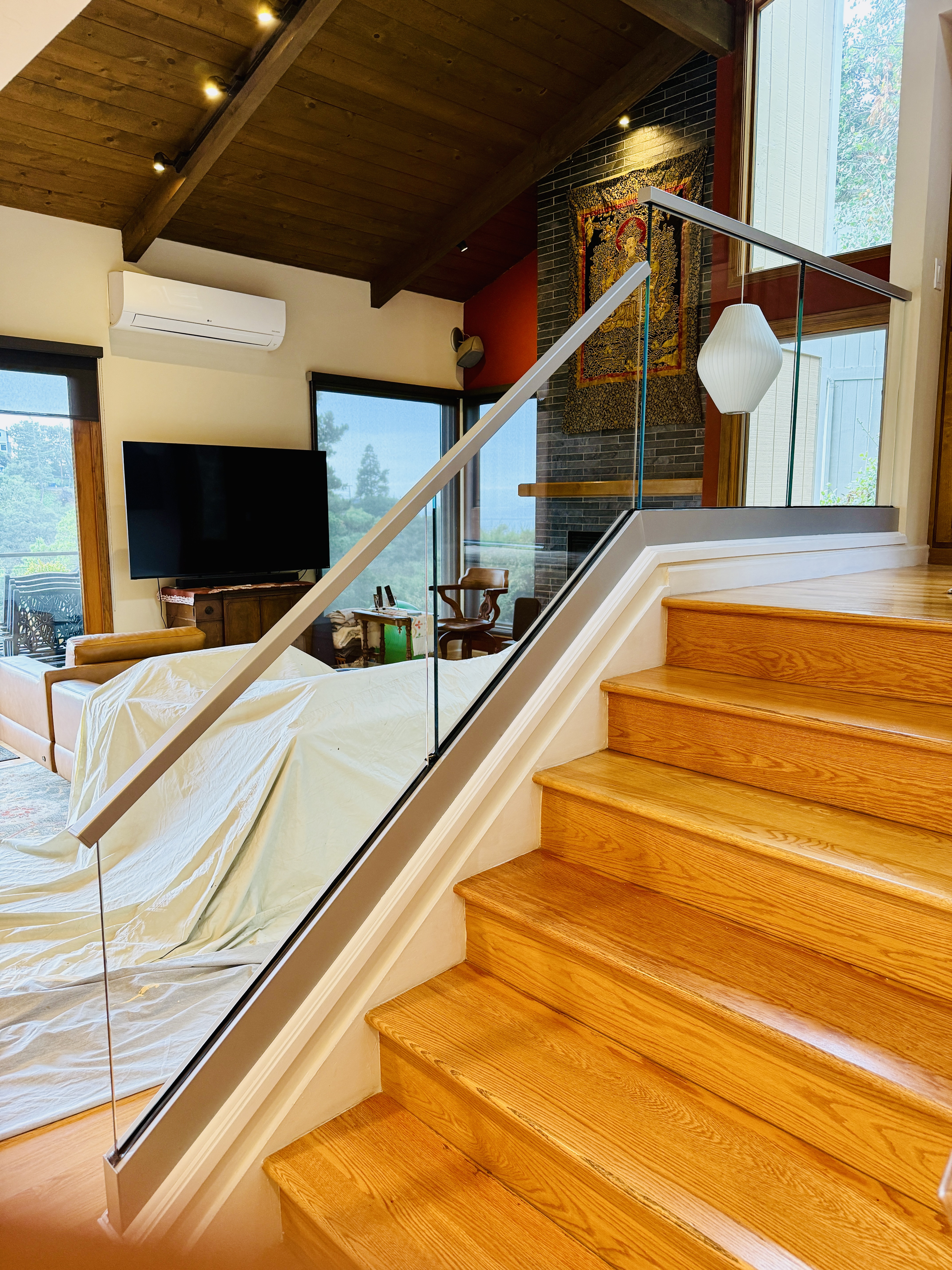 Window Curb Railing Curb Mounted glass railing on an Exisitng Stair | Vantage Stairs & Railing