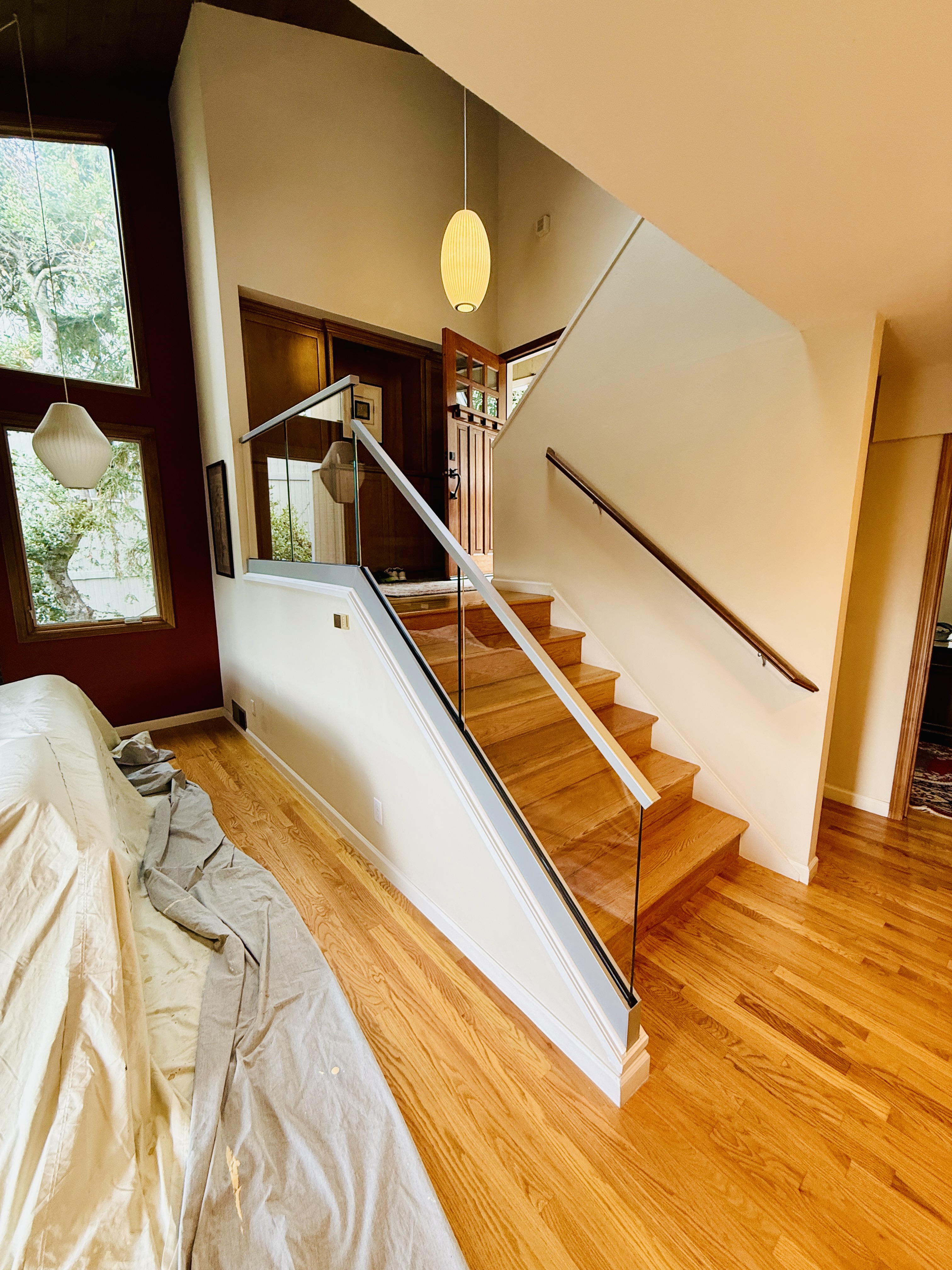 Window Curb Railing Curb Mounted glass railing on an Exisitng Stair | Vantage Stairs & Railing