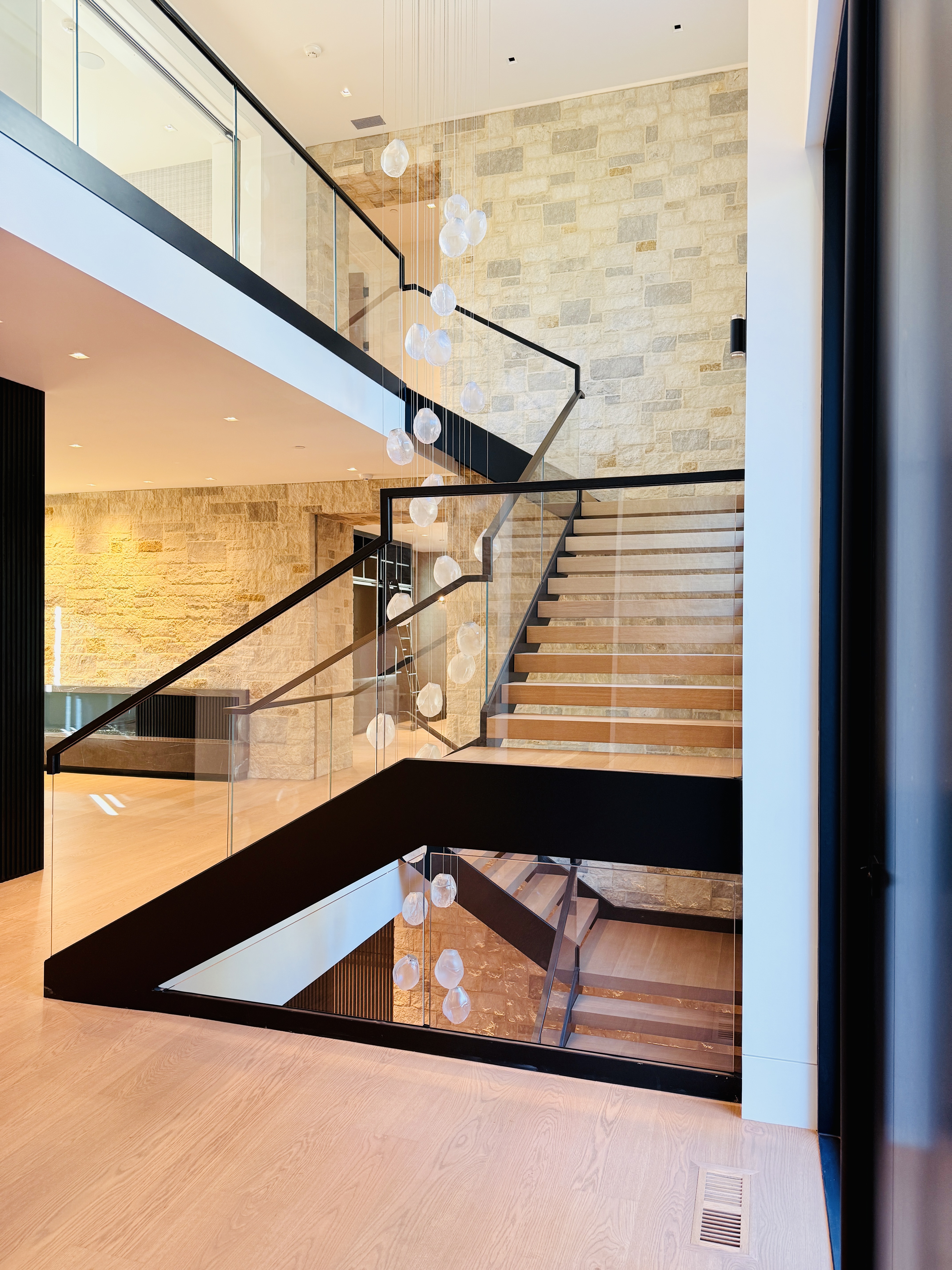 Duo Railing Elegant Double Stacked U Floating Staircase | Vantage Stairs & Railing