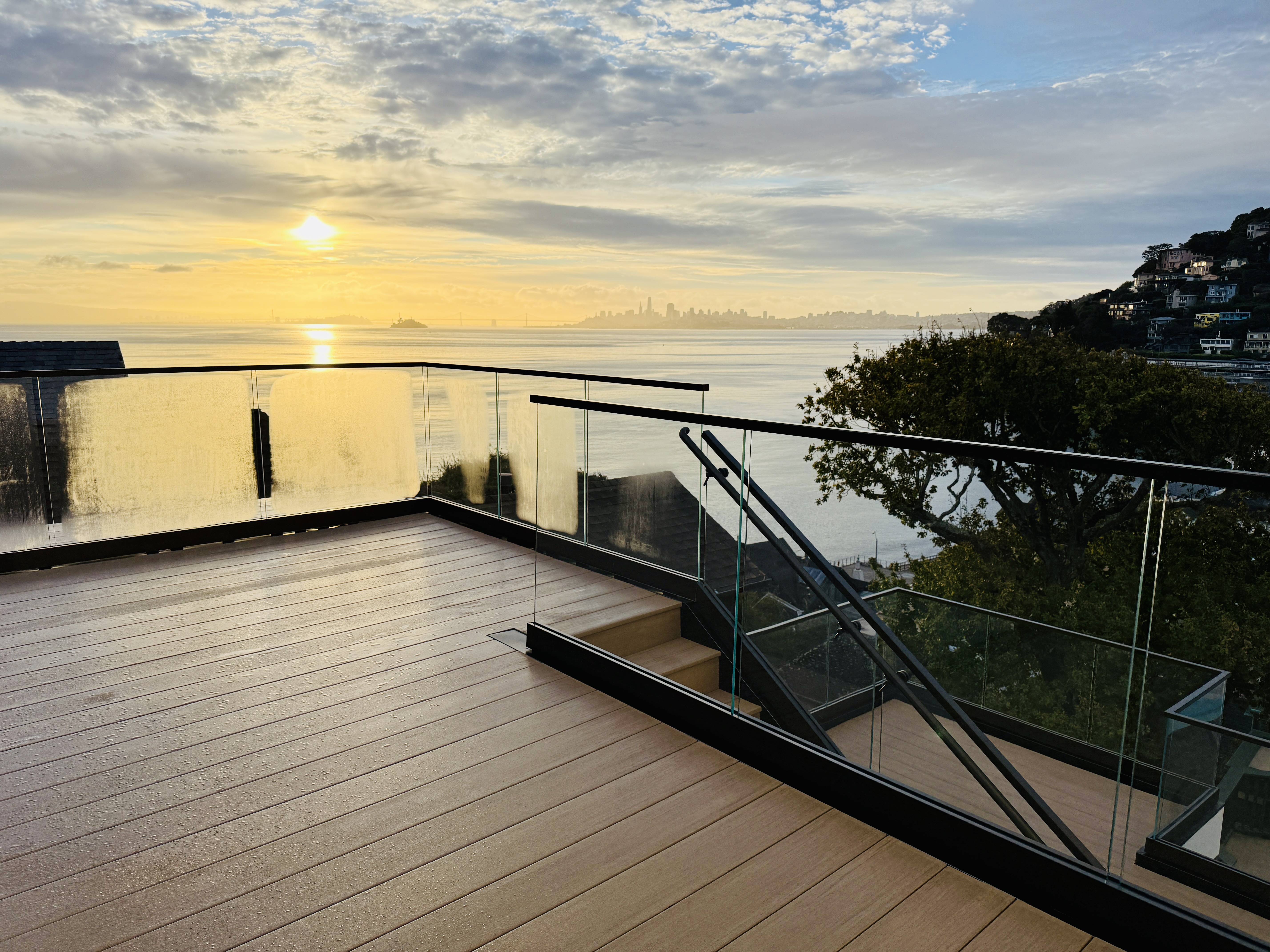 Glass Railing Overlooking SF and Bay Bridge | Vantage Stairs & Railing
