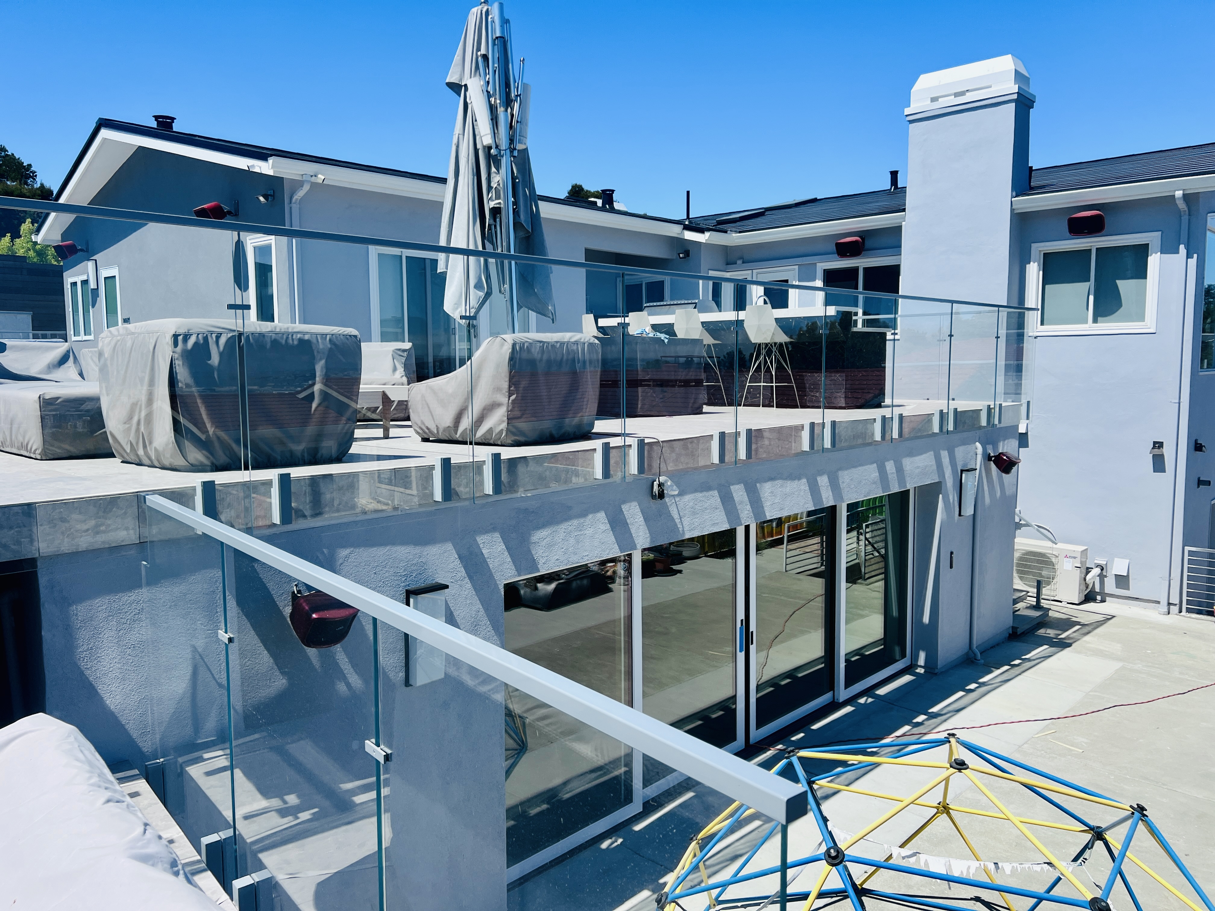 Glass Railing On Side Side-mounted Glass Railing with Glass Gates | Vantage Stairs & Railing